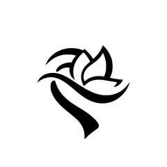 Minimalist Black and White Floral Logo Design in a Monochromatic Style on a White Background.