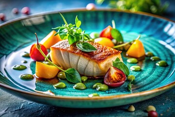 Cyan food photography: Teal-hued dishes, vibrant culinary artistry.  Blue food styling excellence.