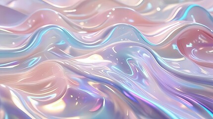 Iridescent Holographic Waves with Flowing Pastel Pink, Blue, and Violet in a Dreamlike Futuristic Abstract Motion
