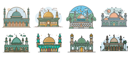 Fototapeta premium Al Aqsa Mosque building element vector illustration set 
