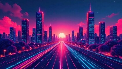 Fototapeta premium Dynamic single-line illustration of a futuristic metropolis with sharp angles , modern, white, black