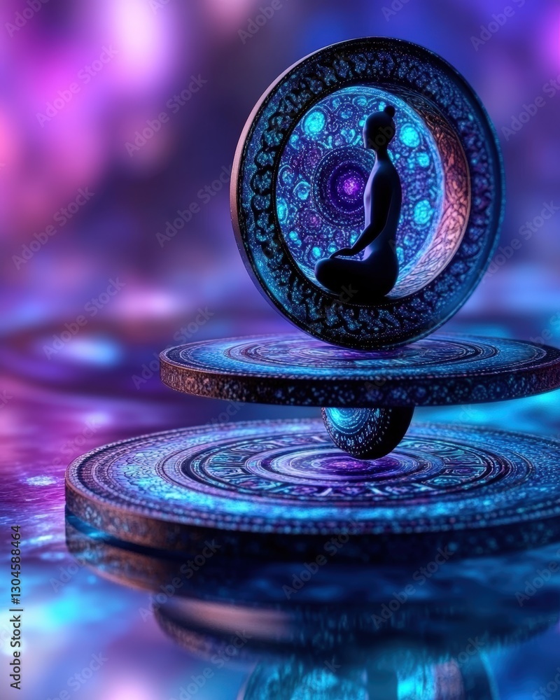 Poster abstract meditation scene with ethereal patterns and tranquil atmosphere in vibrant colors