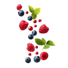 Fresh Falling Berries Isolated on White Background, Juicy and Vibrant
