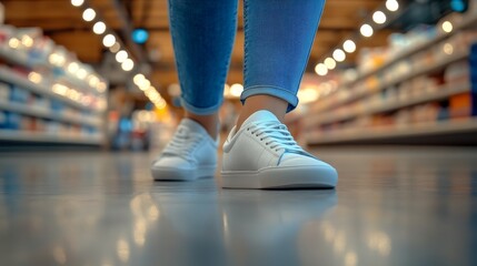 Fototapeta premium The shopping experience in a retail environment is influenced by the colorful products displayed along the grocery store aisle, impacting the consumer's journey