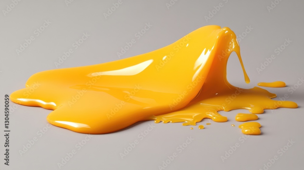 Aufkleber vibrant flow of glossy yellow liquid paint on neutral gray surface in studio shot with smooth textur