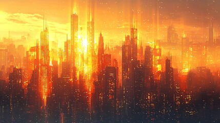 Fototapeta premium City skyline with skyscrapers and buildings during sunset and early morning sunrise