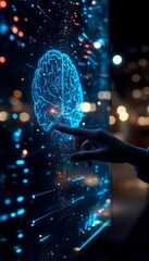 Obraz premium Exploring Digital Consciousness. Holographic Brain Interface, Futuristic Technology and Innovation