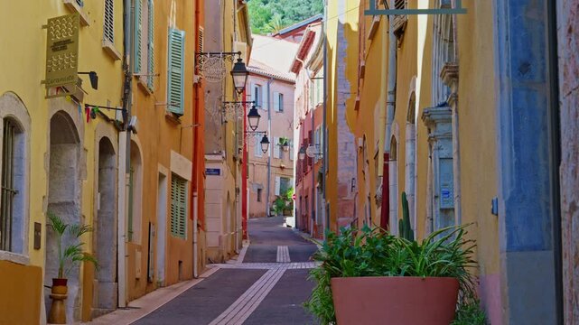 Walking through the ancient streets of the historic center of the city of Hyeres in the Var department on the azure coast of the Mediterranean Sea Tourist destination, France