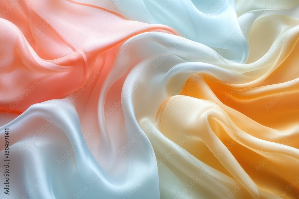 Aufkleber abstract silk fabric background with flowing pastel color gradient of orange and light blue creating