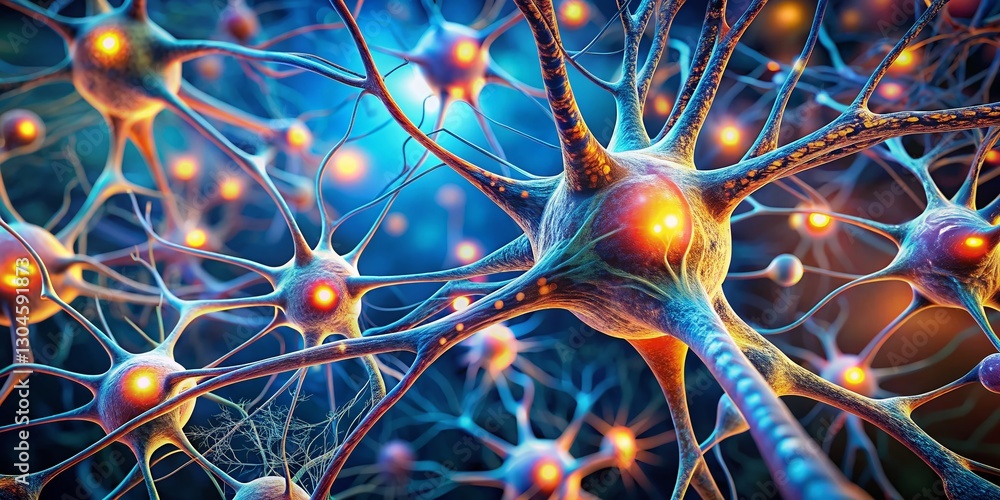 Poster intricate neural network: 3d render of interconnected neurons and synapses