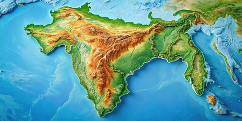 Drone View: Blank Topographic Map of India - National & State Boundaries, High-Resolution Aerial Image