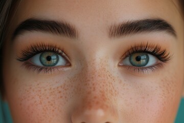 Obraz premium With a smile, a woman in a blue dress showcases her blue eyes, pinkish lips, and light blue hair