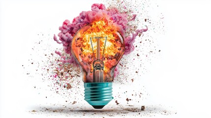 Exploding Lightbulb with Pink and Orange Smoke and Confetti