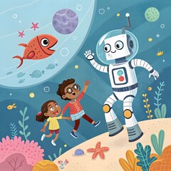 Naklejka premium A robot is making understandable the creature to kids