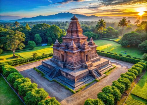 Drone View Candi Bajang Ratu, Mojokerto, Majestic Majapahit Temple Ruins, Trowulan, Indonesia Aerial Photography