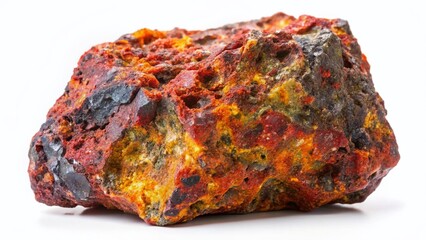 Isolated Basalt Rock, Large Stone, Rough Texture, Volcanic Rock, Geology, White Background Stock Photo