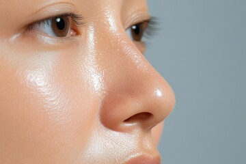 Fototapeta premium Rejuvenated Woman Post Micro-Needling Facial Treatment, Esthetician Preparing Skin for Care.