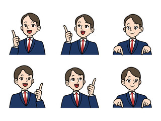 スーツを着た男性の指差しイラストセット