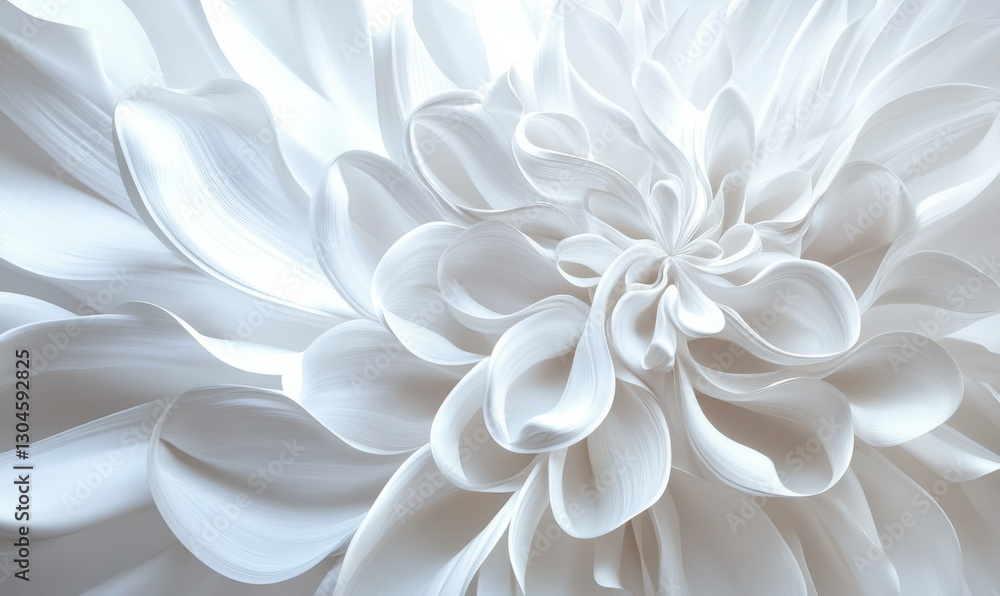 Poster macro view of delicate white flower petals overlapping dynamically illuminated by soft natural light