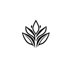 Black and White, a minimalist stylized floral logo with leaves, on a white background.