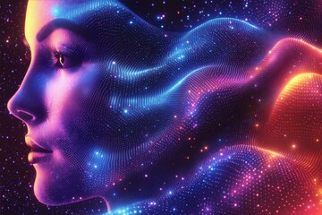 Celestial Profile Radiant Emanation Woman With Cosmic Aura Spiritual Connection Digital Art Creation