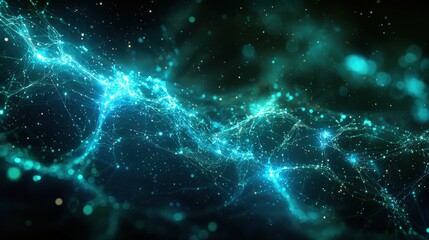 Obraz premium Abstract digital network with glowing blue lines and particles, futuristic technology concept, dynamic energy flow, innovation and connectivity theme