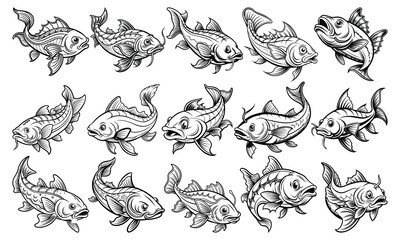 Printable Catfish Fish Coloring Page for Adults, Highly Detailed Line Art for Stress Relief and Relaxation, Ideal for Adult Coloring Books or Therapy Activities, Premium Quality Design.