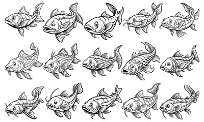 Catfish Fish Coloring Page for Adults, Intricate Line Art for Relaxation and Stress Relief, Ideal for Adult Coloring Books or Printable Art Therapy, High-Quality Detailed Illustration.