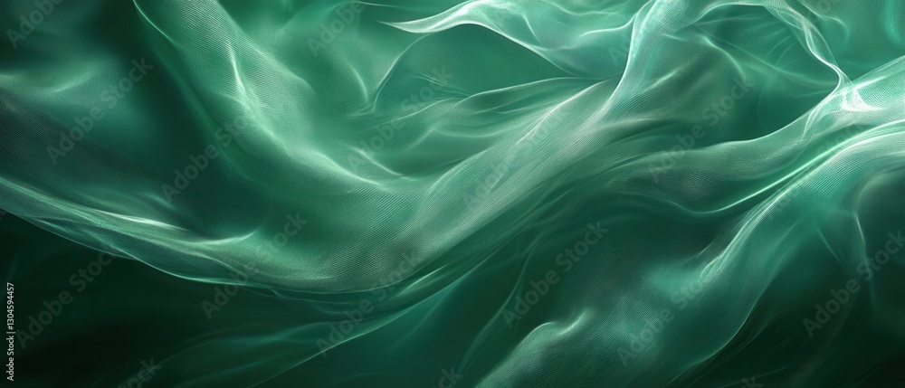 Poster abstract flowing fabric in emerald green tones creating a dynamic and elegant backdrop for modern de