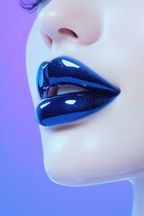 Glossy blue lips contrast beautifully with soft gradient backgro