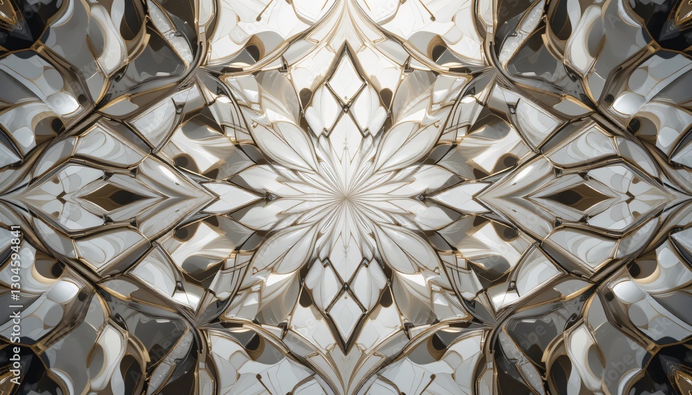 Poster symmetrical abstract design showing reflective surfaces and floral pattern