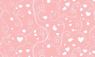 Fototapeta premium Pink background with white hearts and swirls. (2)