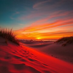 Coucher de soleil sur des dunes