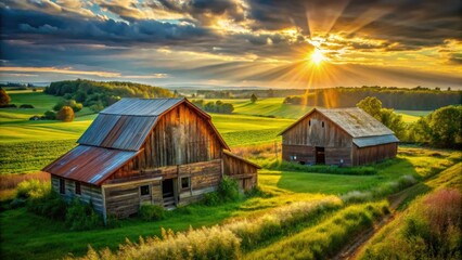 Obraz premium High-resolution images capture rustic charm: weathered barns, vintage farmhouses, idyllic countryside.