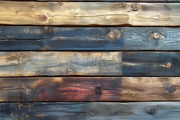 Close Up Of Horizontal Wooden Planks Showing Grain Texture With Multicolored Hues Rustic Surface