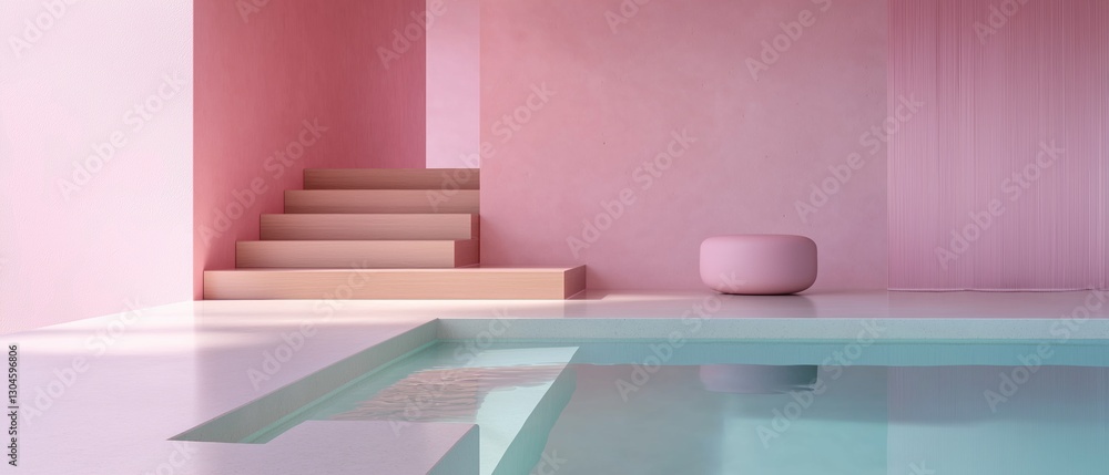 Poster modern and minimalistic interior design with a pink color scheme. the walls are painted in a soft pi