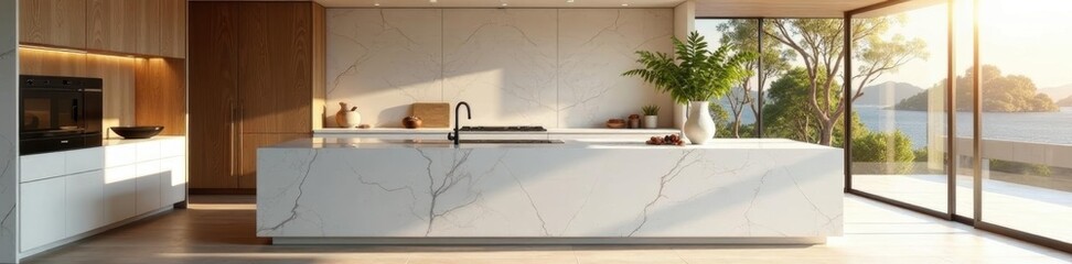 Sun-drenched marble island, luxe Australian kitchen, home, granite