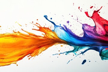 Abstract Colorful Paint Splashes Flowing Across White Canvas