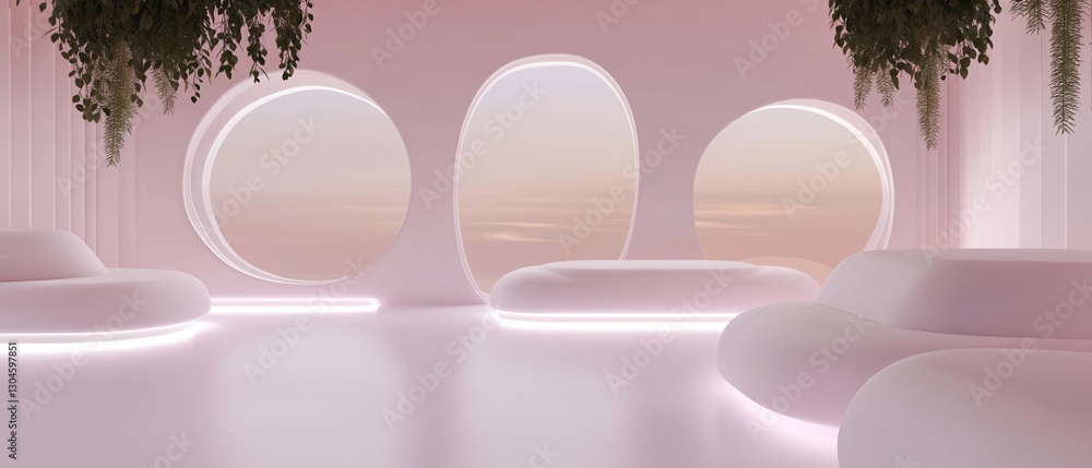 Aufkleber modern and minimalistic interior design with a pink color scheme. the room has a white floor and wal