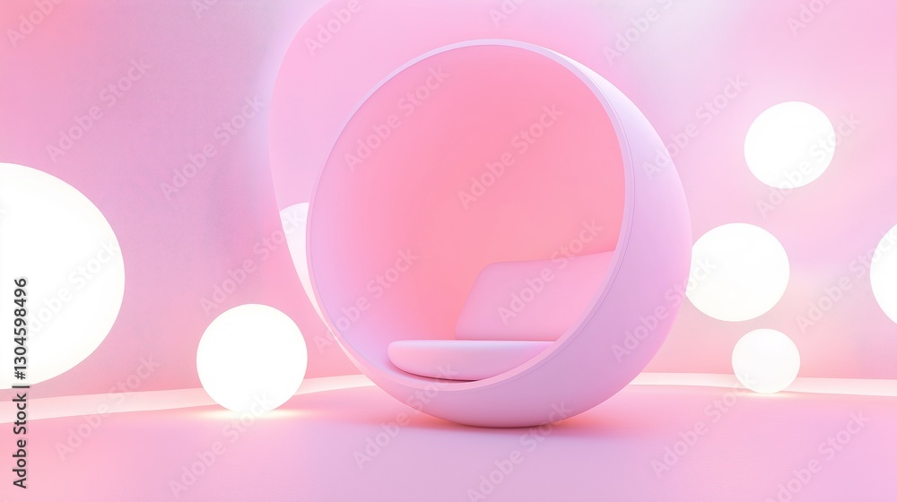 Poster modern and minimalist interior design with a pink and white color scheme. in the center of the image
