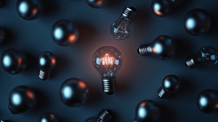 Large Bright Light Bulb Standing Out Among Interconnected Bulbs Representing Business Innovation