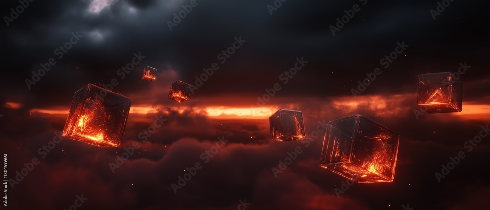 Aufkleber group of six cubes floating in the sky. the cubes are of different sizes and shapes, and they appear
