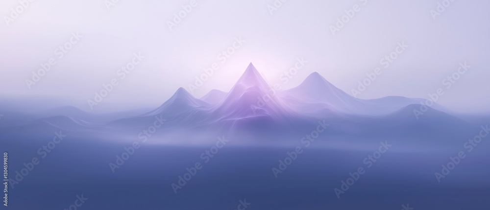 Poster digital illustration of a mountain range. the mountains are covered in a layer of fog or mist, creat