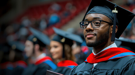 Determined Graduate in Cap and Gown at Graduation Ceremony Background
