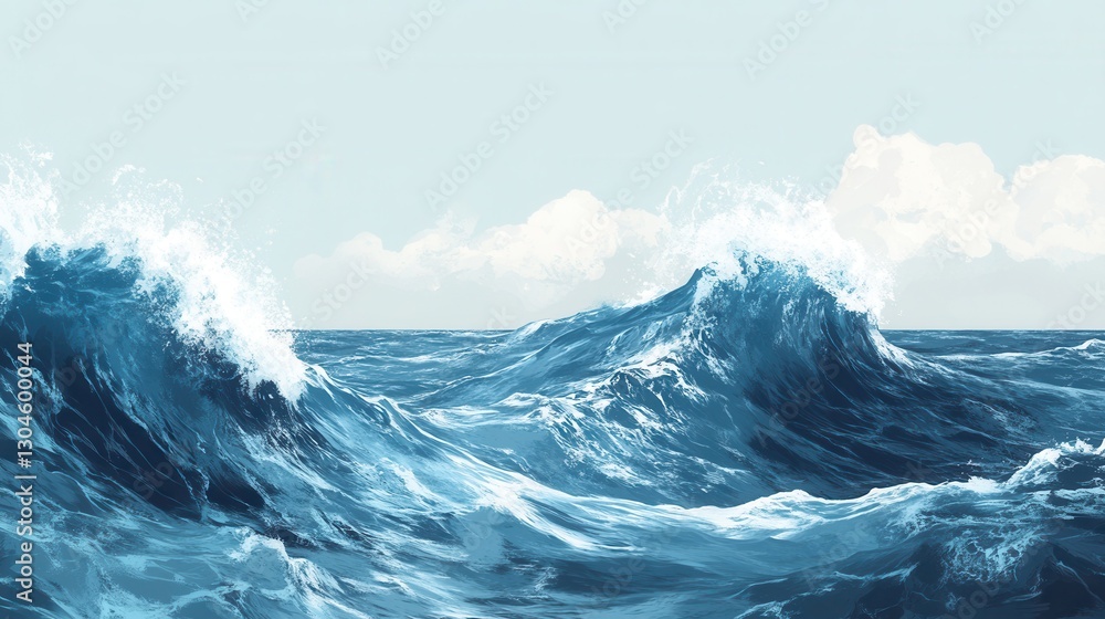 Poster serene ocean waves under a pastel sky creating a peaceful and calming atmosphere with rolling water 