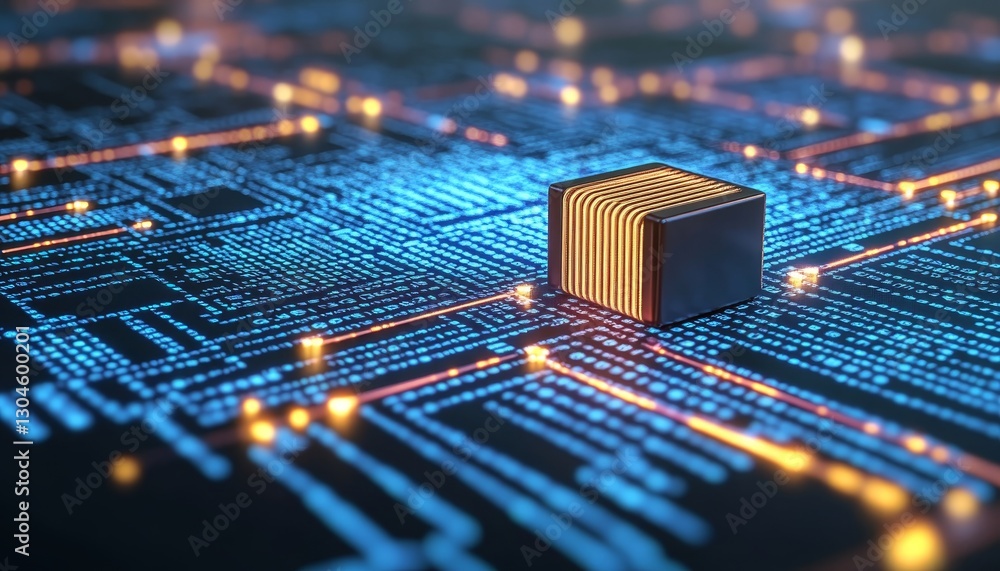 Poster ai chip powering data flow. information transfer, cybersecurity, and global network visualization.