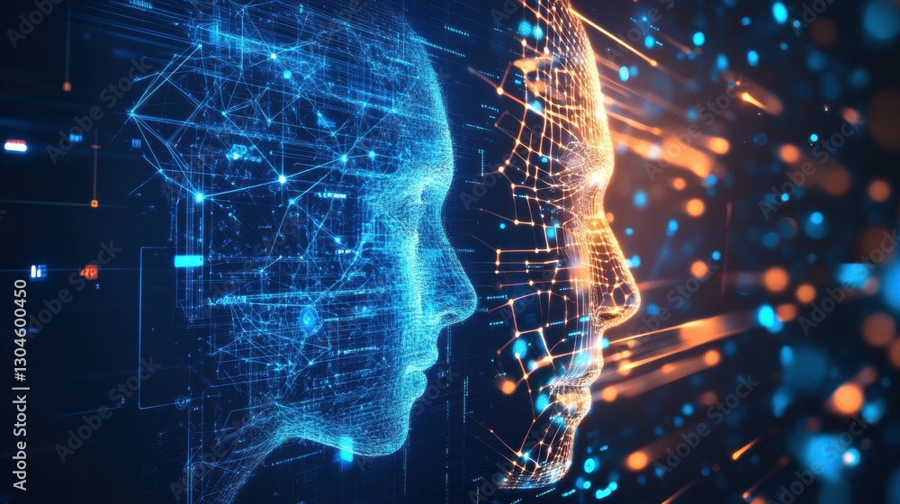 Poster digital representations of human faces illustrate the intersection of technology and identity in a f