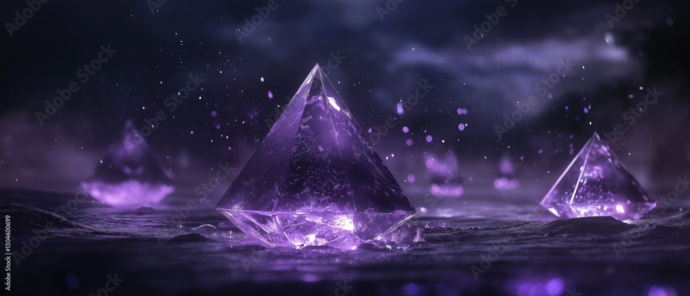 Aufkleber three crystal pyramids on a dark background. the pyramids are made of clear crystals and are arrange