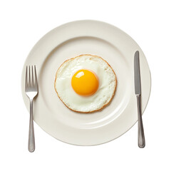 fried egg on a plate, isolated on a white background
