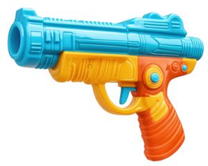 Colorful water gun toy designed for outdoor fun and play. Ideal for summer activities, this vibrant plastic toy features blue and orange color scheme, perfect for kids